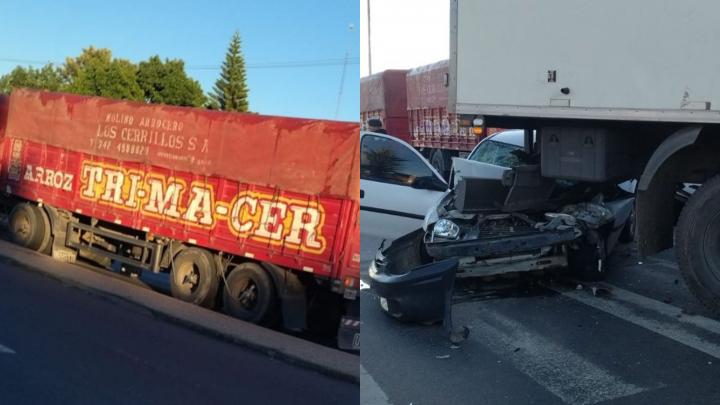 Choque en cadena en la Ruta 1 entre dos camiones, dos autos y una camioneta