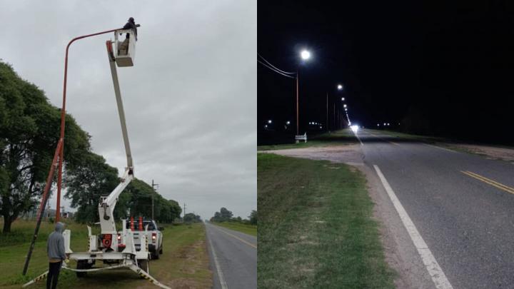 Renovaron la iluminación sobre la Ruta Provincial N° 1 con tecnología LED en Mascías y San Joaquín
