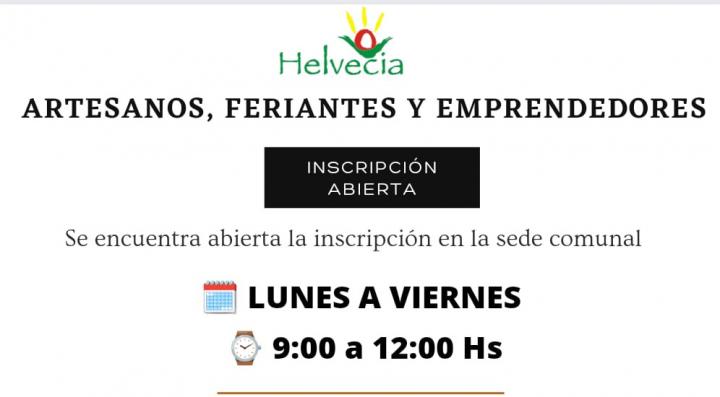 Helvecia: Se convoca a artesanos, feriantes y emprendedores de la localidad 