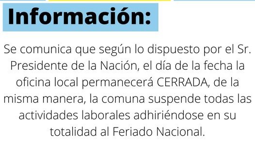 La Brava suspende sus actividades con motivo del Feriado Nacional decretado por el Presidente