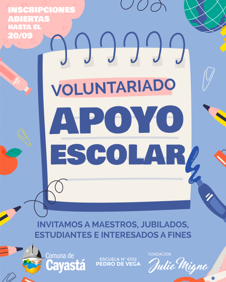 Cayastá convoca al Voluntariado de Apoyo estudiantil