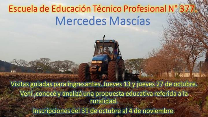 Colonia Mascías: Escuela de Educación Técnico Profesional N°377 abre sus puertas a visitas para ingresantes