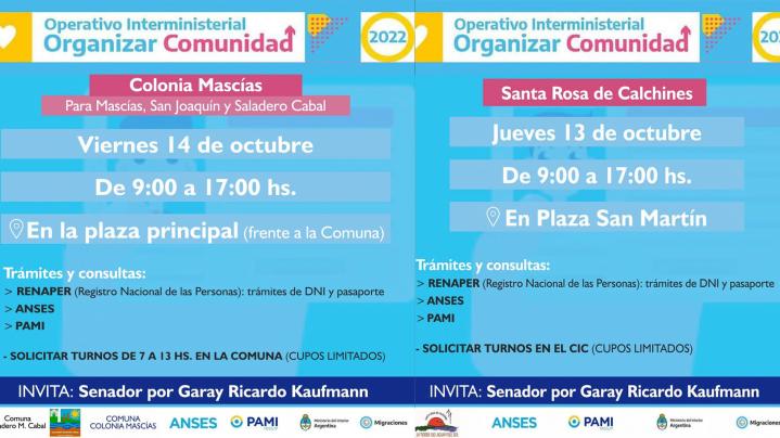 Kaufmann: Operativos Interministeriales en Santa Rosa de Calchines, Colonia Mascías y Saladero Cabal