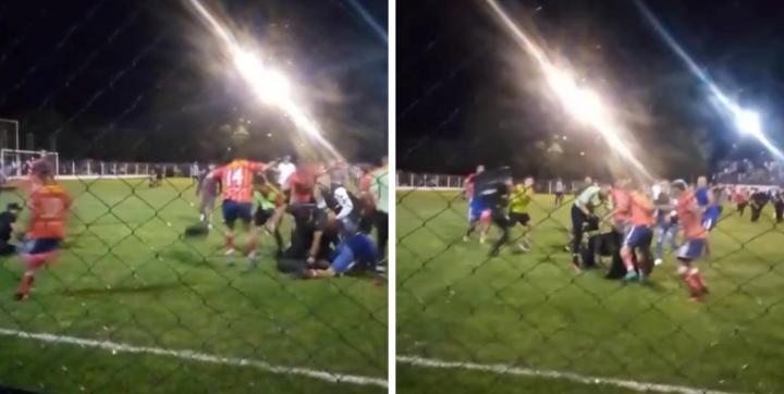 Video: batalla campal entre jugadores de fútbol y la policía en Romang