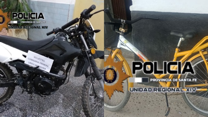 La policía de San Javier encontró una moto y una bicicleta robadas