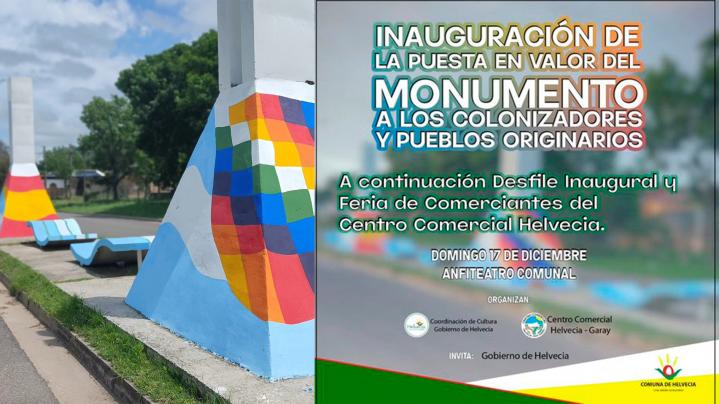 Helvecia invita a Inauguración de puesta en valor del Monumento a los Colonizadores y Pueblos Originarios